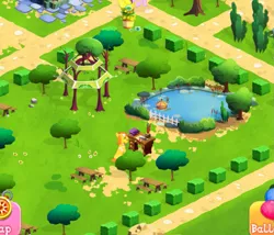 Size: 1033x884 | Tagged: safe, derpibooru import, carrot cake, earth pony, pony, bush, cropped, desk, funny, game, gameloft, garden, inspiration, lol, park, pond, relaxing, sitting, tree