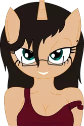 Size: 994x1500 | Tagged: suggestive, artist:thefinnyfinnfinn, derpibooru import, oc, unofficial characters only, anthro, unicorn, glasses, lip bite, sexy, simple background, solo, transparent background