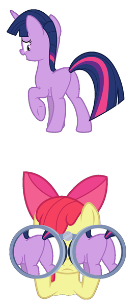 Size: 1018x2234 | Tagged: artist needed, safe, derpibooru import, apple bloom, twilight sparkle, earth pony, pony, unicorn, binoculars, female, lesbian, missing cutie mark, plot, shipping, twibloom, unicorn twilight