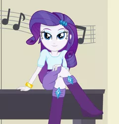 Size: 878x909 | Tagged: safe, artist:tabrony23, derpibooru import, rarity, equestria girls, beautiful, blue eyes, boots, crossed legs, cute, female, high heel boots, looking at you, piano, raribetes, sexy, shoes, smiling, solo, woman