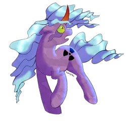 Size: 750x750 | Tagged: safe, artist:twitchygears, derpibooru import, idw, radiant hope, unicorn, alternate cutie mark, alternate universe, colored horn, crying, curved horn, dark magic, female, glowing eyes, horn, looking back, magic, mare, miss despair, radiant despair, signature, simple background, solo, sombra eyes, sombra horn, sombra's horn, transparent background, wavy hair, wavy mane, wavy tail