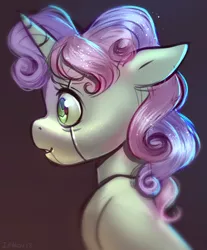 Size: 927x1122 | Tagged: safe, artist:imalou, derpibooru import, sweetie belle, pony, robot, robot pony, unicorn, friendship is witchcraft, bust, dark background, female, filly, foal, horn, portrait, profile, side view, solo, sweetie bot