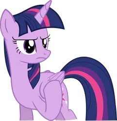 Size: 1008x1046 | Tagged: safe, artist:crystalmagic6, derpibooru import, twilight sparkle, twilight sparkle (alicorn), alicorn, pony, the mean 6, female, folded wings, frown, mare, raised hoof, simple background, solo, transparent background