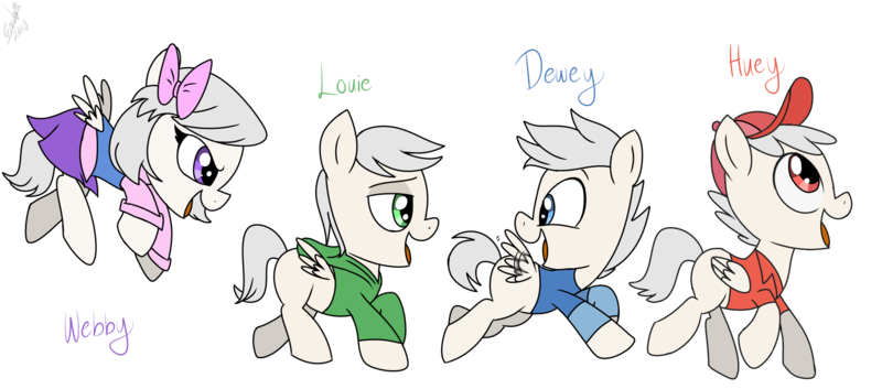 Size: 1814x800 | Tagged: safe, artist:emositecc, derpibooru import, ponified, pegasus, pony, clothes, crossover, dewey, duck tales, duck tales 2017, ducktales, hat, huey, huey dewey and louie, louie, simple background, skirt, sweatshirt, transparent background, webby vanderquack