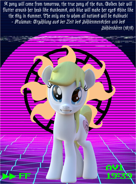 Size: 757x1024 | Tagged: 3d, artist:anonymous, aryan, aryan pony, blackletter, book, derpibooru import, edit, fashwave, /mlpol/, nazi, oc, oc:aryanne, quote, safe, sun, sunwheel, text, vaporwave, vril society