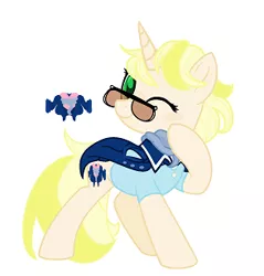 Size: 294x308 | Tagged: safe, artist:bluemoondiancie, artist:lavaroses, artist:melodysweetheart, derpibooru import, oc, oc:trender, unofficial characters only, pony, unicorn, icey-verse, base used, clothes, coat, female, glasses, hipster, magical lesbian spawn, mare, next generation, offspring, one eye closed, parent:lily lace, parent:sunshine smiles, parents:sunlace, scarf, shirt, simple background, solo, sunglasses, white background, wink