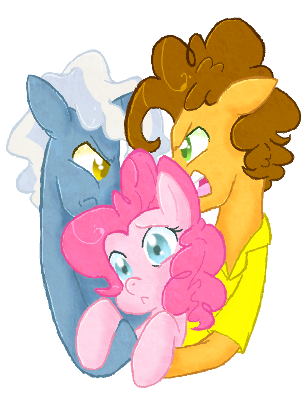 Size: 306x405 | Tagged: safe, artist:never-coming-back, derpibooru import, cheese sandwich, pinkie pie, pokey pierce, pony, unicorn, cheesepie, clothes, female, love triangle, male, pinkie pie gets all the stallions, pokeypie, shipping, shipping war, simple background, straight, transparent background