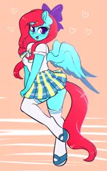 Size: 1209x1920 | Tagged: anthro, anthro oc, artist:wickedsilly, clothes, commission, derpibooru import, female, mare, oc, oc:cara swiftwing, pegasus, safe, school uniform, smiling, solo, unguligrade anthro, unofficial characters only