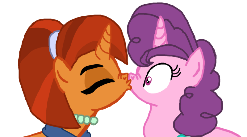 Size: 1800x1000 | Tagged: safe, artist:ktd1993, derpibooru import, stellar flare, sugar belle, pony, unicorn, crack shipping, female, kissing, lesbian, mare, shipping, simple background, stellarbelle, transparent background