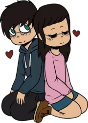 Size: 848x1177 | Tagged: safe, artist:thefinnyfinnfinn, derpibooru import, oc, human, blushing, boots, clothes, glasses, heart, heart eyes, hoodie, humanized, humanized oc, shoes, simple background, transparent background, twins, wingding eyes