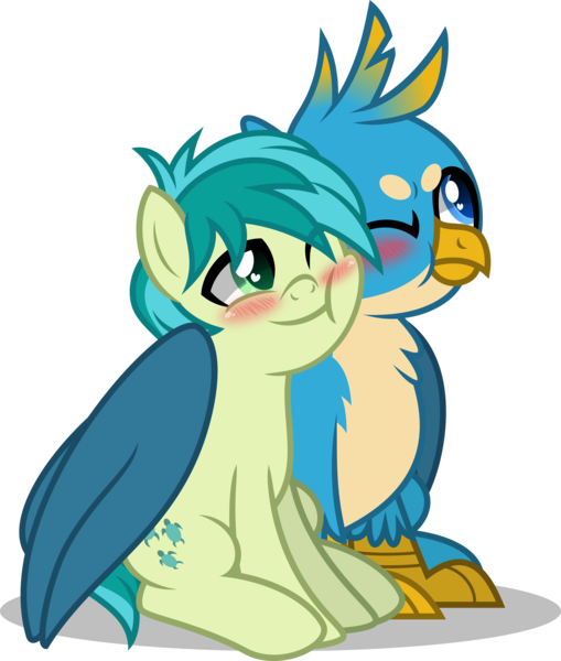 Size: 4000x4719 | Tagged: safe, artist:orin331, derpibooru import, gallus, sandbar, earth pony, gryphon, pony, beak, blushing, cheek squish, cute, cutie mark, gallabetes, gallbar, gay, hug, male, sandabetes, shipping, simple background, squishy cheeks, teenager, transparent background, tsundere, winghug