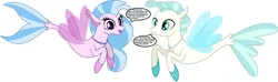 Size: 2134x631 | Tagged: brother, brother and sister, cute, derpibooru import, diastreamies, female, jewelry, male, necklace, pearl necklace, safe, school daze, seapony (g4), season 8, silverstream, simple background, sister, speech bubble, surf and/or turf, terrabetes, terramar, text, white background