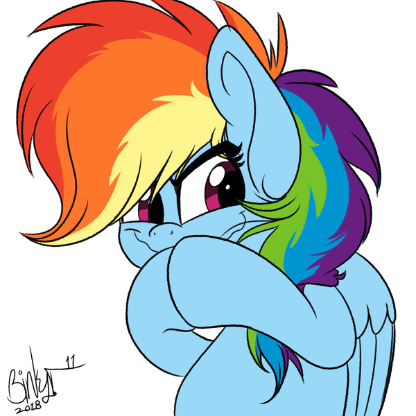 Size: 2000x2000 | Tagged: safe, artist:binkyt11, derpibooru import, rainbow dash, pegasus, pony, atg 2018, faic, female, high res, mare, newbie artist training grounds, rainbow dash is best facemaker, rainbow grinch, rubbing hooves, simple background, smiling, smirk, solo, white background