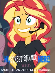 Size: 699x921 | Tagged: safe, derpibooru import, edit, edited screencap, screencap, sunset shimmer, equestria girls, equestria girls series, opening night, billy mays, meme, sweat, text edit