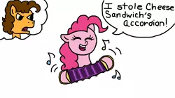 Size: 1920x1080 | Tagged: safe, artist:cherry1cupcake, derpibooru import, cheese sandwich, pinkie pie, earth pony, pony, accordion, music notes, musical instrument, speech bubble