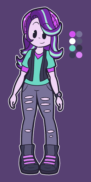 Size: 781x1554 | Tagged: safe, artist:pony-outfits, derpibooru import, starlight glimmer, equestria girls, mirror magic, spoiler:eqg specials, beanie, boots, clothes, hat, ripped pants, shirt, shoes, smiling, solo, vest