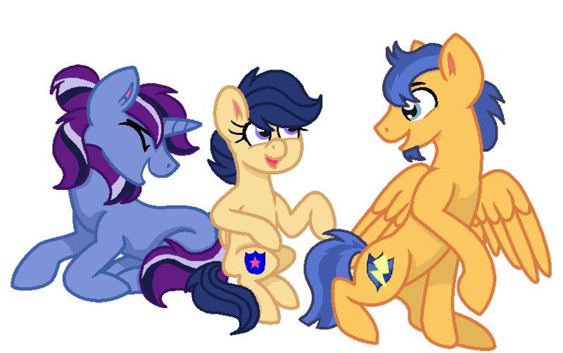 Size: 838x526 | Tagged: safe, artist:madzbases, artist:summersketch-mlp, derpibooru import, flash sentry, oc, oc:aurora codex, oc:dusk star, pegasus, pony, unicorn, kindverse, base used, beard, facial hair, goatee, offspring, parent:flash sentry, parent:silver script, parent:twilight sparkle, parents:flashlight, parents:twiscript, simple background, transparent background