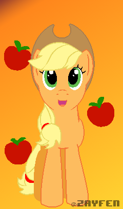 Size: 240x408 | Tagged: safe, artist:zayfen, derpibooru import, applejack, earth pony, pony, derpibooru, cute, digital art, gradient background, happy, pixel art, smiling, solo