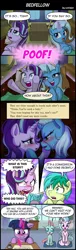 Size: 800x2622 | Tagged: suggestive, artist:uotapo, derpibooru import, ocellus, sandbar, silverstream, starlight glimmer, trixie, twilight sparkle, twilight sparkle (alicorn), alicorn, changedling, changeling, classical hippogriff, earth pony, hippogriff, pony, unicorn, road to friendship, anatomically incorrect, blushing, comic, dialogue, eye contact, female, google translate, incorrect leg anatomy, ink, kneeling, lesbian, looking at each other, lying down, magic, mare, paper, pillow, quill, seiza, shipbar, shiplight sparkle, shipper on deck, shipping, speech bubble, startrix, telekinesis, writing