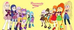 Size: 988x408 | Tagged: safe, artist:rosesweety, derpibooru import, equestria girls, friendship games, astoria rapunzel, crossed arms, equestria girls-ified, glare, joy lefrog, lily mermaid, lingling ironfan, lori robin hood, regal academy, rose cinderella