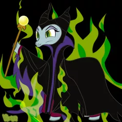 Size: 4096x4096 | Tagged: safe, artist:venaf, derpibooru import, ponified, pony, absurd resolution, atg 2018, clothes, female, fire, green fire, maleficent, mare, newbie artist training grounds, robe, staff, standing