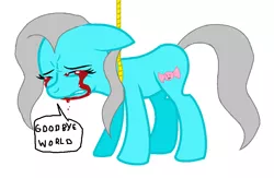 Size: 950x620 | Tagged: artist:galaxyswirlsyt, artist:mlppony123, blood, crying, derpibooru import, eyes closed, female, goodbye cruel world, grimdark, hanging, mood, noose, oc, oc:candy love, rope, sad, solo, suicide, tears of blood, unofficial characters only