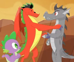 Size: 976x818 | Tagged: american dragon jake long, artist:porygon2z, crossover, derpibooru import, dragon, oc, oc:draco axel, safe, spike