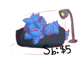 Size: 1868x1378 | Tagged: advertisement, artist:itwasscatters, beanbag chair, commission, derpibooru import, horn, lamp, safe, sleeping, wings, your character here