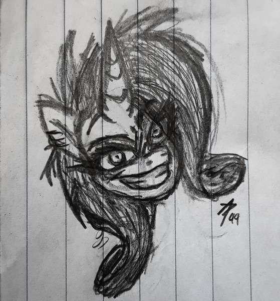 Size: 1080x1159 | Tagged: artist:palmartz44, creepypasta, dark, derpibooru import, insanity, lil-miss rarity, lined paper, rarisnap, rarity, safe, sketch, solo, traditional art