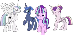 Size: 1024x505 | Tagged: alternate hairstyle, alternate timeline, alternate universe, artist:didgereethebrony, derpibooru import, equal cutie mark, equality, equalized, evil starlight, looking at you, princess cadance, princess celestia, princess luna, s5 starlight, safe, simple background, stalin glimmer, starlight glimmer, this will end in communism, transparent background