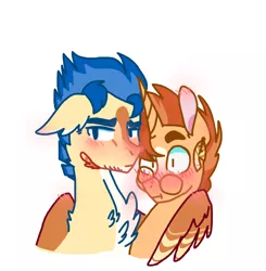 Size: 624x636 | Tagged: safe, artist:onedayhm, derpibooru import, flash sentry, sunburst, pegasus, pony, unicorn, blushing, blushing profusely, chest fluff, embarrassed, flashburst, floppy ears, gay, hug, male, shipping, simple background, white background, winghug