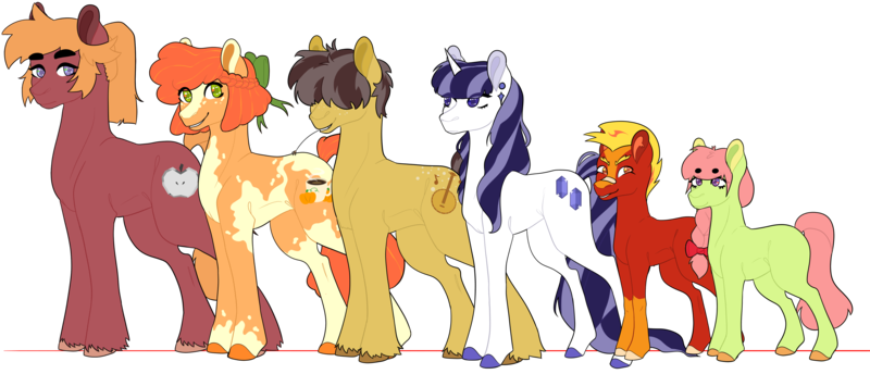 Size: 4433x1906 | Tagged: safe, artist:seasaltsailor, derpibooru import, oc, oc:apple turnover, oc:cortland pie, oc:crab apple pie, oc:daredevil, oc:pumpkin spice, oc:sapphire shimmer, unofficial characters only, pony, adopted offspring, blank flank, bow, colt, cousins, female, filly, hair bow, hair over eyes, half-siblings, magical lesbian spawn, male, mare, next generation, offspring, parent:apple bloom, parent:applejack, parent:babs seed, parent:big macintosh, parent:fancypants, parent:marble pie, parent:rarity, parent:scootaloo, parent:tender taps, parents:babscoot, parents:marblemac, parents:rarijack, parents:raripants, parents:tenderbloom, siblings, simple background, size chart, size comparison, stallion, straw in mouth, transparent background, unshorn fetlocks