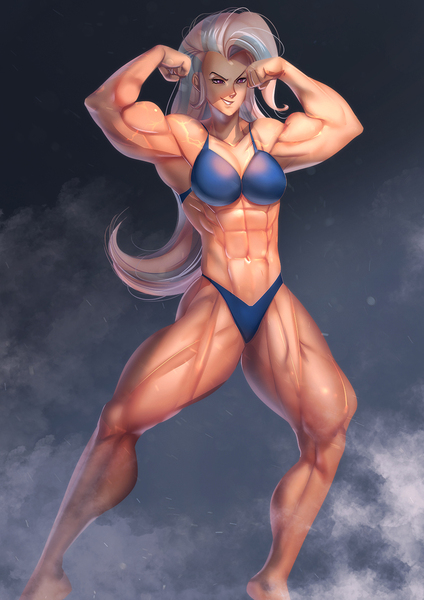 Size: 990x1400 | Tagged: abs, armpits, artist:bakki, barefoot, biceps, blue underwear, bodybuilder, breasts, busty trixie, clothes, commission, derpibooru import, feet, female, flexing, grand and muscular trixie, human, humanized, muscles, showing off, solo, solo female, suggestive, thunder thighs, triceps, trixie, underwear, vein