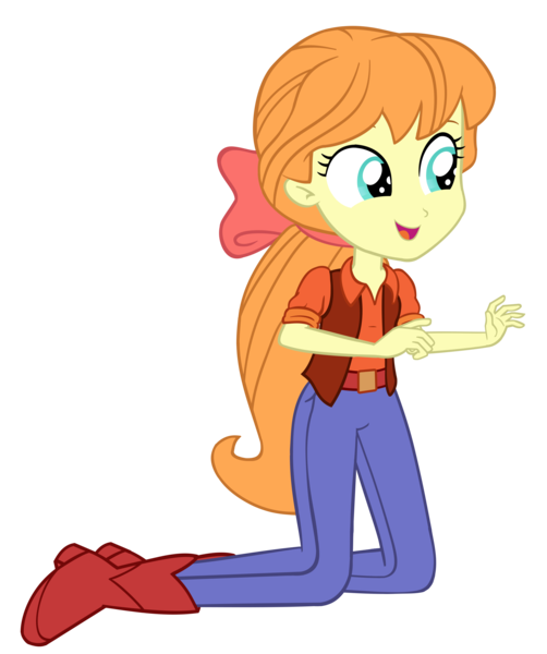 Size: 2427x2898 | Tagged: safe, artist:invisibleink, derpibooru import, megan williams, equestria girls, rescue at midnight castle, rollercoaster of friendship, bow, clothes, cute, female, g1, g1 to equestria girls, generation leap, hair bow, high res, kneeling, megandorable, open mouth, pants, simple background, smiling, solo, transparent background, vector