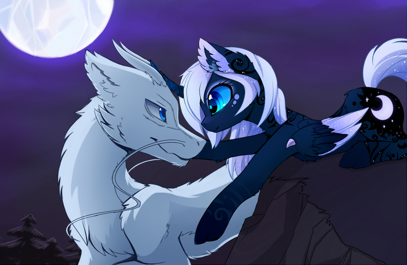 Size: 2760x1800 | Tagged: safe, artist:magnaluna, derpibooru import, princess luna, oc, oc:zefiroth, alternate design, moon, night