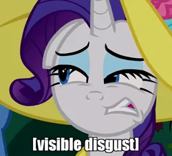 Size: 791x716 | Tagged: safe, derpibooru import, edit, edited screencap, screencap, rarity, pony, unicorn, season 2, sweet and elite, 4chan, absolutely disgusting, canterlot, clothes, disgusted, dress, eww, excalibur face, eyeshadow, female, funny face, hat, image macro, makeup, mare, meme, purple, reaction image, sapphire, teeth