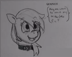Size: 500x396 | Tagged: safe, artist:pony quarantine, derpibooru import, oc, oc:aryanne, earth pony, pony, aryan pony, bust, collar, cropped, face, female, mare, nazi, paper, photo, portrait, simple background, sketch, solo, talking, text, traditional art, white background
