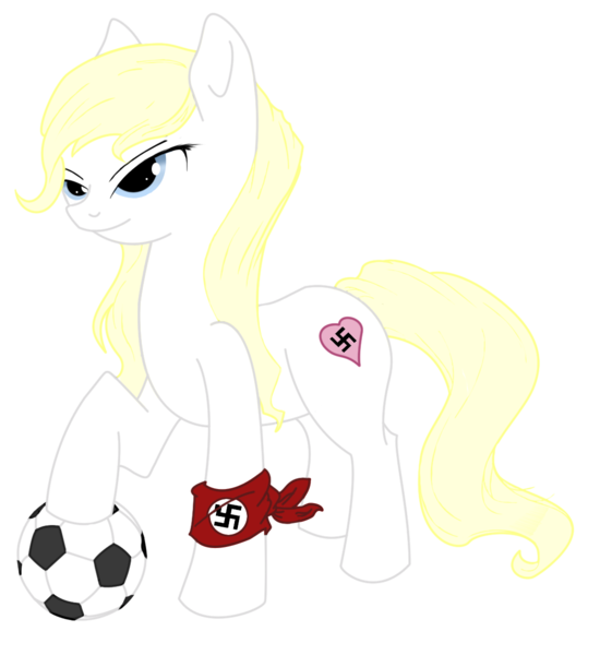 Size: 1100x1200 | Tagged: safe, artist:anonymous, derpibooru import, oc, oc:aryanne, earth pony, pony, /mlpol/, armband, aryan, aryan pony, ball, blonde, captain, female, football, nazi, nazi armband, nazipone, sports, swastika