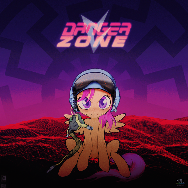 Size: 1600x1600 | Tagged: safe, artist:darkdoomer, derpibooru import, scootaloo, pegasus, pony, /mlpol/, drawthread, female, filly, helmet, nationalism, pilot, promotion, promotional art, retrowave, sonnenrad, sunwheel, vaporwave, vril society