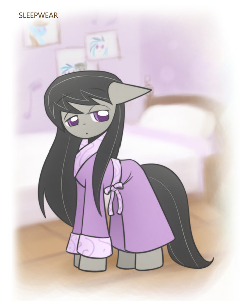 Size: 860x1080 | Tagged: safe, artist:howxu, derpibooru import, octavia melody, pony, bathrobe, bed, clothes, cropped, female, image, jpeg, looking at you, mare, robe, sleepy, solo