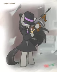 Size: 860x1080 | Tagged: safe, artist:howxu, derpibooru import, octavia melody, pony, badass, cigarette, cropped, female, gun, mafia, mafia octavia, mare, rifle, solo, tommy gun, weapon