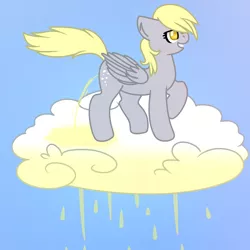 Size: 2000x2000 | Tagged: suggestive, anonymous artist, derpibooru import, derpy hooves, pegasus, pony, cloud, female, on a cloud, pissing, rain, sky, solo, urine, yellow rain