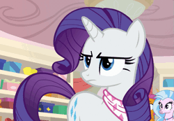 Size: 703x486 | Tagged: safe, derpibooru import, screencap, rarity, pony, the end in friend, animated, drool, eyeroll, floppy ears, gif, horses doing horse things, immature, majestic as fuck, neckerchief, pfft, raspberry, solo, tongue out