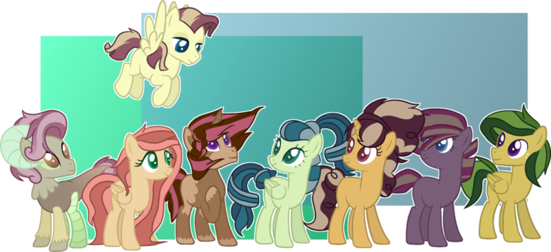 Size: 1024x469 | Tagged: safe, artist:leaf-in-thewind, derpibooru import, oc, unofficial characters only, earth pony, hybrid, pegasus, pony, unicorn, base used, colored pupils, crack ship offspring, female, interspecies offspring, magical gay spawn, magical lesbian spawn, male, mare, next generation, offspring, parent:big macintosh, parent:cherry jubilee, parent:coloratura, parent:daring do, parent:discord, parent:fluttershy, parent:marble pie, parent:misty fly, parent:rockhoof, parent:saffron masala, parent:songbird serenade, parent:stellar eclipse, parent:tempest shadow, parent:uncle orange, parent:unknown, parent:vignette valencia, parents:discojubilee, parents:fluttermac, parents:marbleshadow, parents:mistura, parents:orangedo, parents:songbirdvignette, parents:stellarhoof, simple background, stallion, transparent background