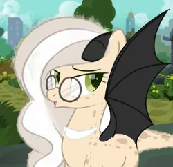 Size: 1024x993 | Tagged: safe, artist:cute---cat, derpibooru import, oc, bat pony, pony, female, glasses, horns, mare, solo