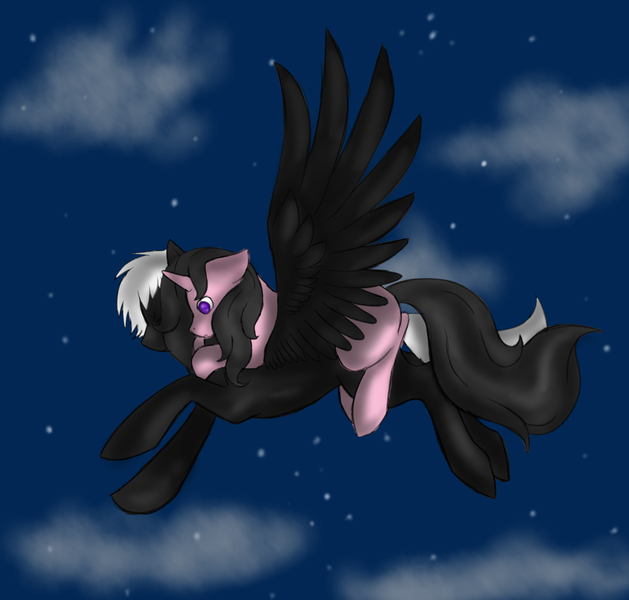 Size: 2200x2100 | Tagged: safe, artist:nekonx103, derpibooru import, oc, oc:passion, oc:pride, unofficial characters only, pegasus, pony, unicorn, cloud, couple, cute, flying, huggies, i can show you the world, love, night, sky, stars