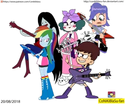 Size: 3382x2822 | Tagged: safe, artist:conikiblasu-fan, derpibooru import, rainbow dash, human, equestria girls, adventure time, boots, clothes, compression shorts, crossover, disney, eclipsa butterfly, female, guitar, hi hi puffy ami yumi, luna loud, marceline, middle finger, nickelodeon, shoes, shorts, simple background, skirt, socks, star vs the forces of evil, the loud house, transparent background, vulgar, yumi yoshimura