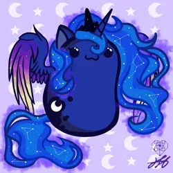 Size: 1600x1600 | Tagged: safe, artist:stainedglasslighthea, derpibooru import, princess luna, alicorn, pony, :3, abstract background, bean pony, chibi, colored wings, colored wingtips, constellation, crown, cute, female, jewelry, limbless, lunabetes, mare, potato pony, regalia, smiling, solo, spread wings, wat, wings