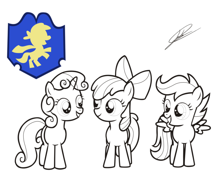 Size: 3000x2500 | Tagged: safe, artist:dsonic720, derpibooru import, apple bloom, scootaloo, sweetie belle, earth pony, pegasus, pony, unicorn, cutie mark crusaders, female, filly, group, lineart, simple background, transparent background, trio