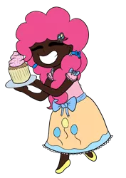 Size: 4092x5787 | Tagged: safe, artist:flutterlover918, artist:icey-wicey-1517, color edit, derpibooru import, edit, pinkie pie, human, absurd resolution, chibi, clothes, colored, cupcake, cute, dark skin, diapinkes, ear piercing, earring, eyes closed, female, flats, food, humanized, jewelry, piercing, plate, shoes, simple background, skirt, smiling, solo, transparent background